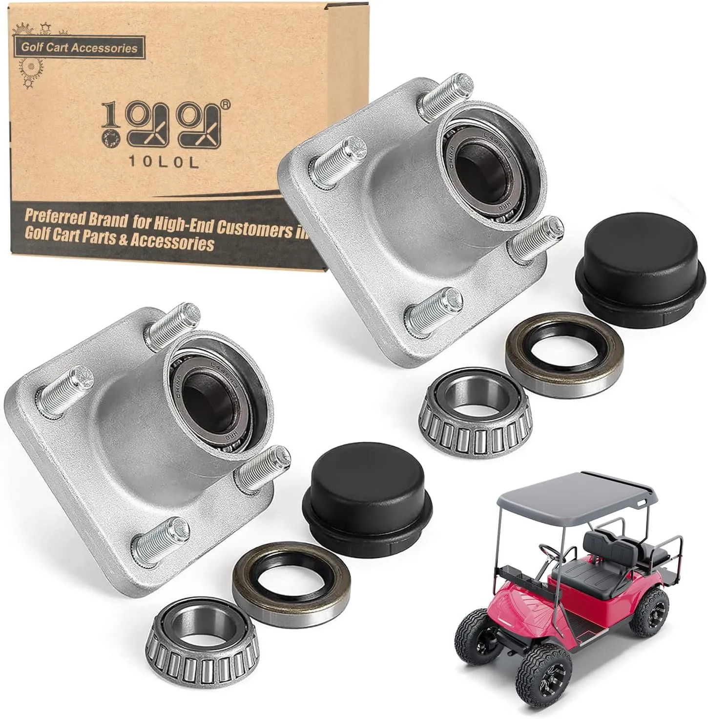 10L0L 2023 Upgraded Wheel Hub Assembly for 2001.5-2013 EZGO TXT, Shuttle, Workhorse, ST Series Gas & Electric Golf Cart, with Bearing Races & Cap, OEM# 70895-G01 70895G01, Set of 2