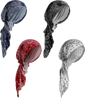4 Pieces Chemo Headwear for Women Pre Tied Caps Soft Cotton Elastic Head Scarf for Patients