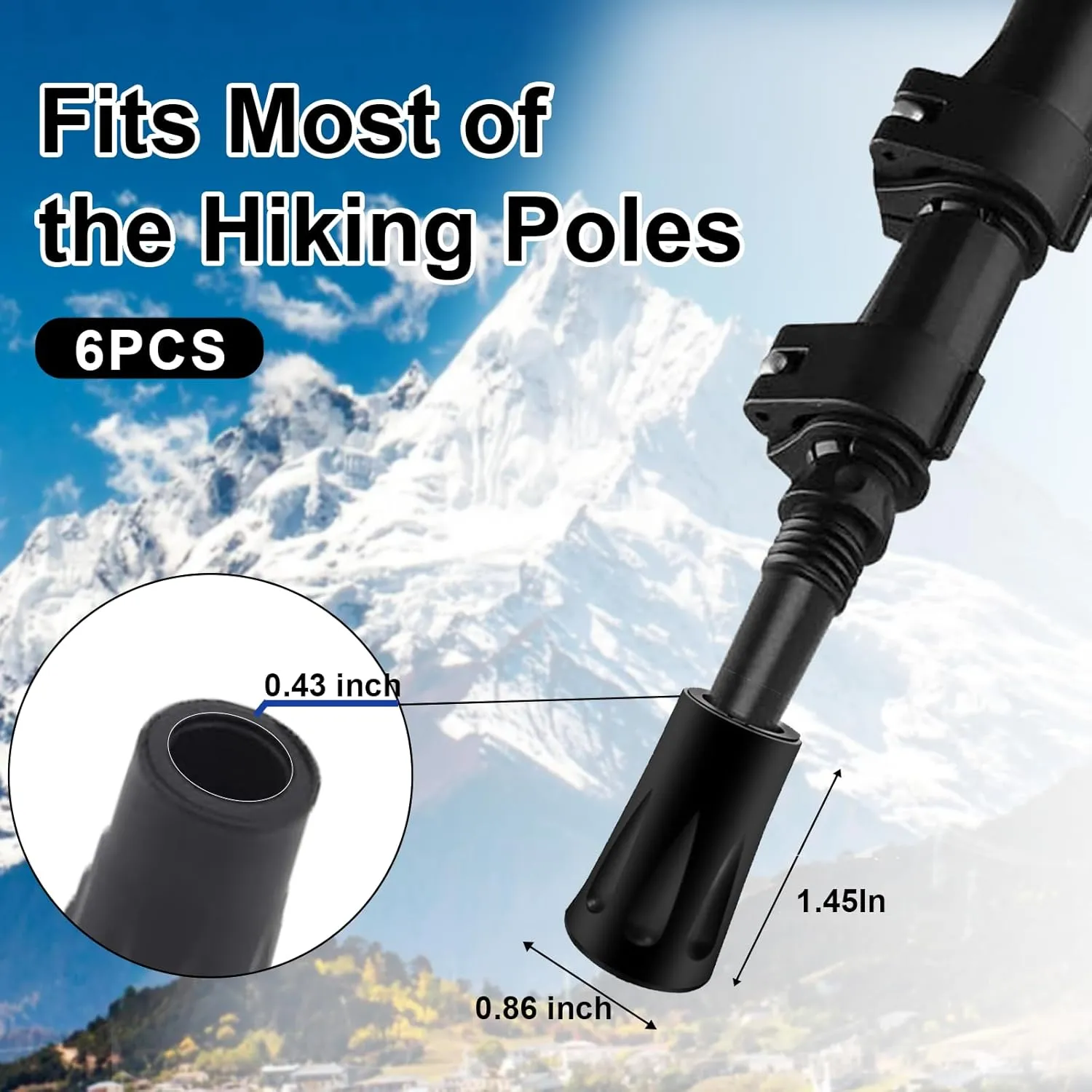 6Pcs Replacement Cane Tips - Walking Sticks Accessories, Fit Most Trekking & Hiking Poles