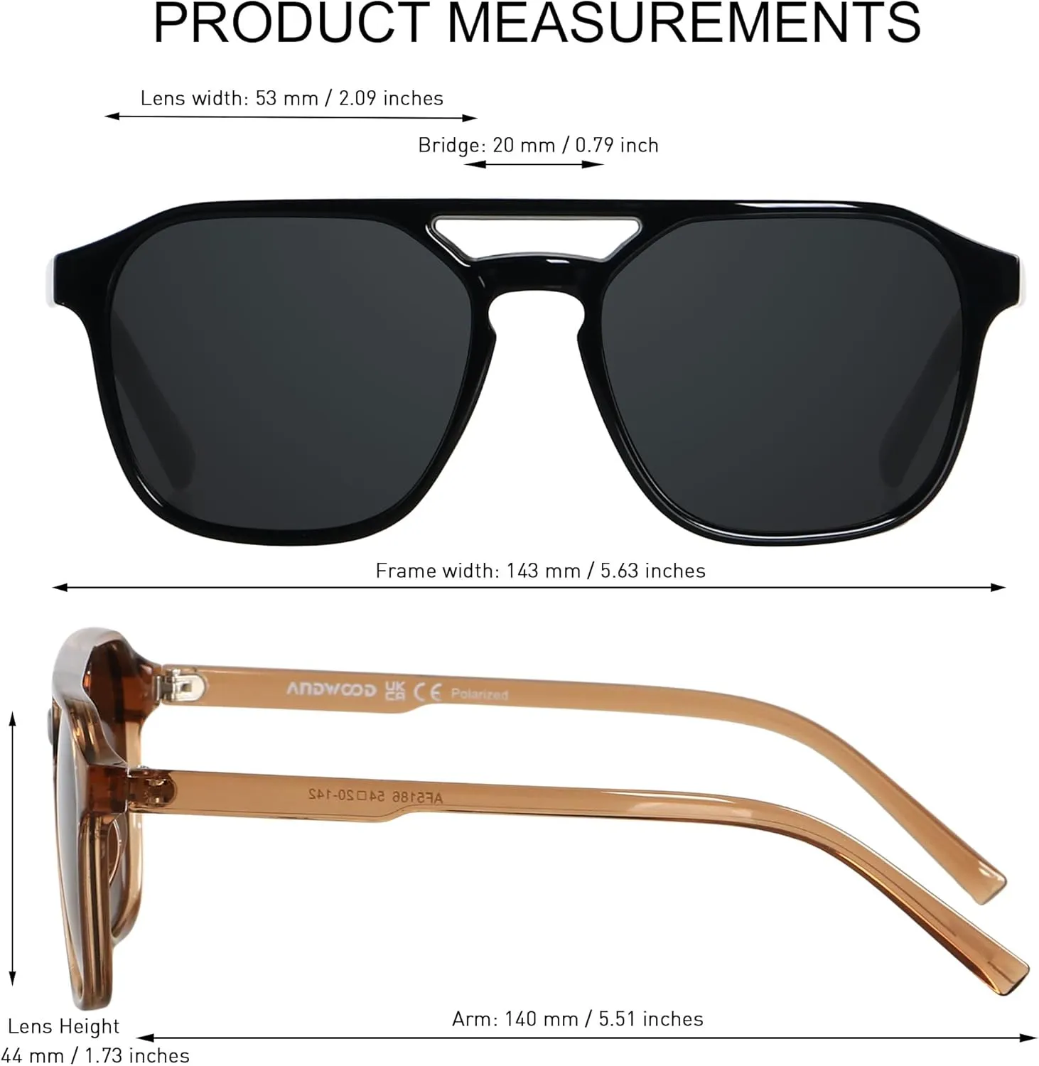 ANDWOOD Trendy Aviator Polarized Sunglasses Men Women Square Stylish Frame Sun Glasses