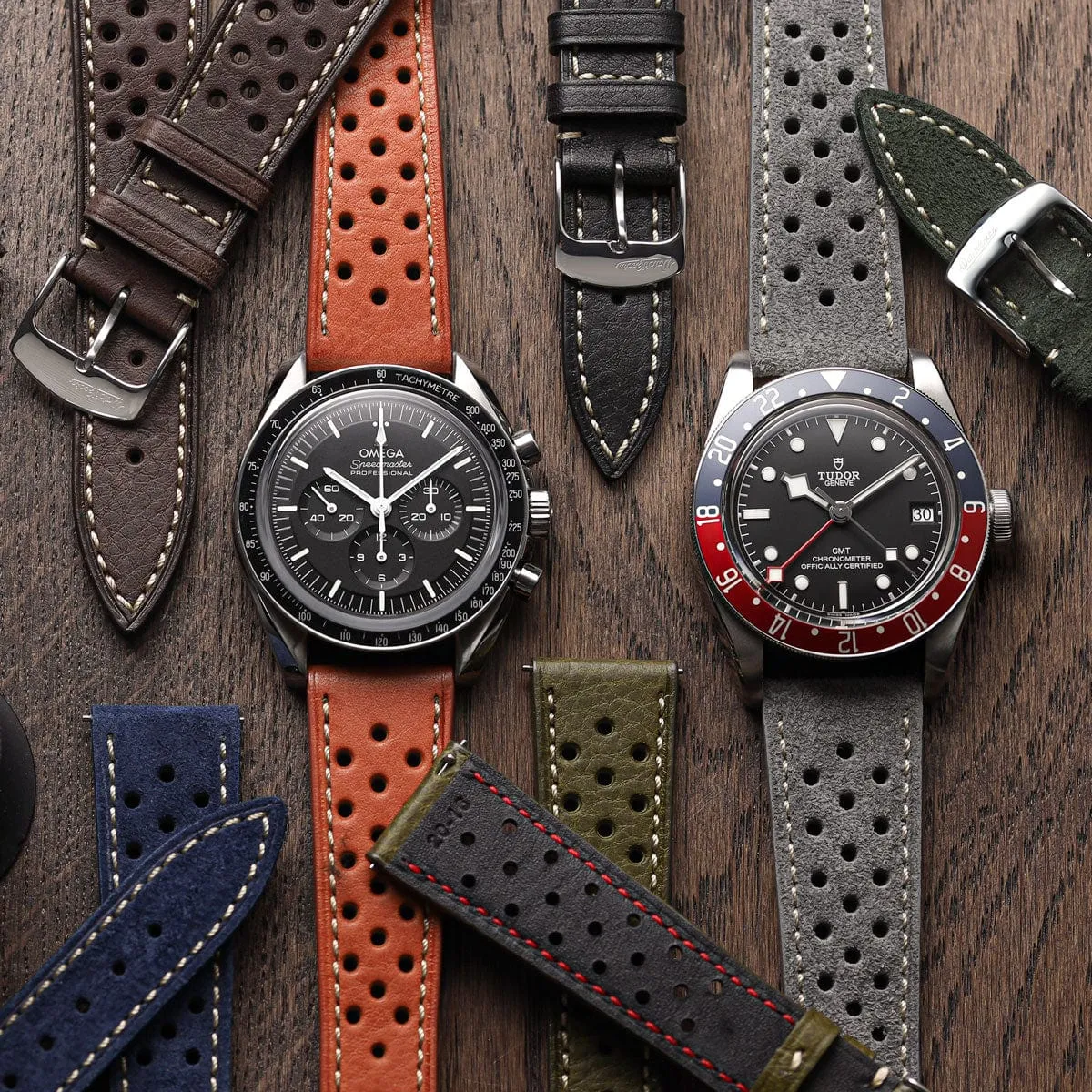 Beaufort Racing Conceria Opera Suede Perforated Watch Strap - Dark Brown