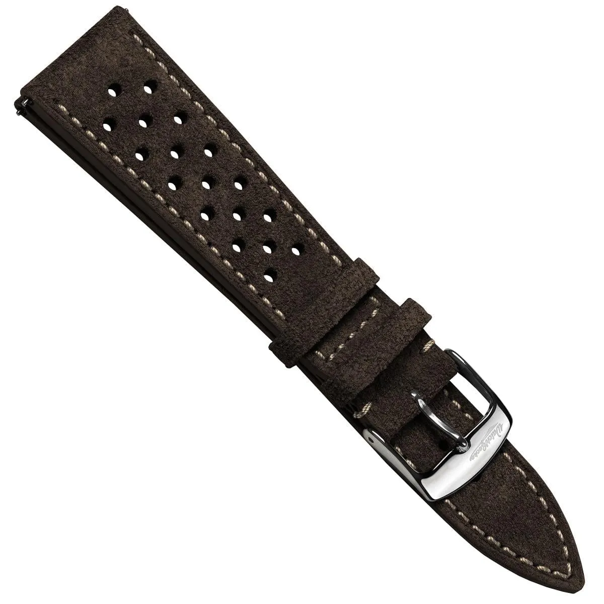 Beaufort Racing Conceria Opera Suede Perforated Watch Strap - Dark Brown