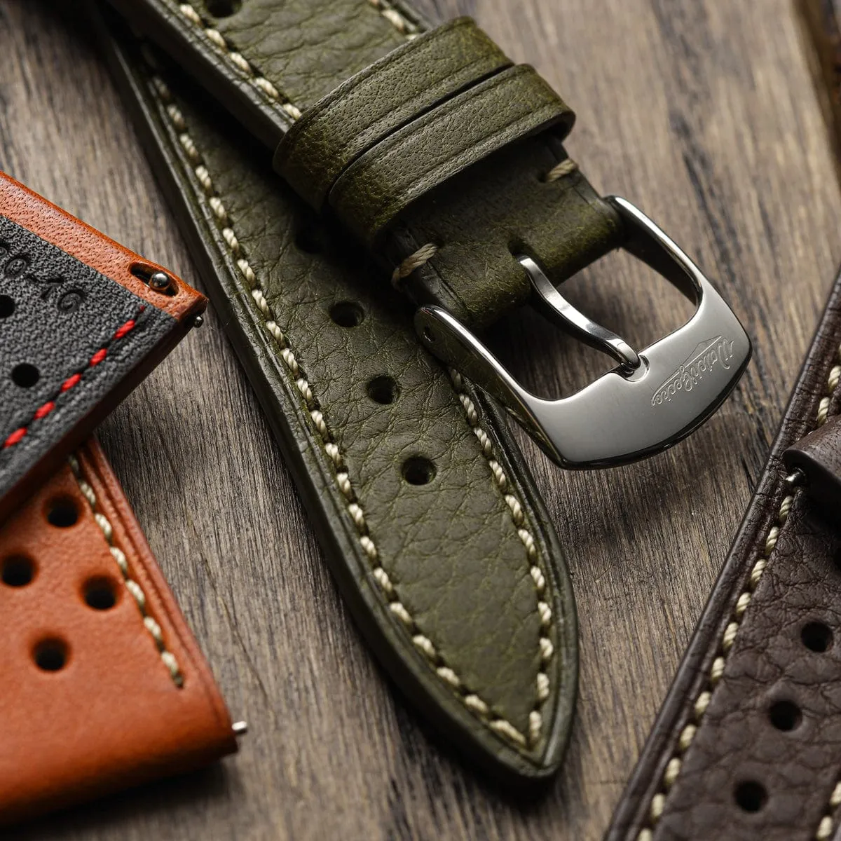 Beaufort Racing Conceria Opera Suede Perforated Watch Strap - Dark Brown