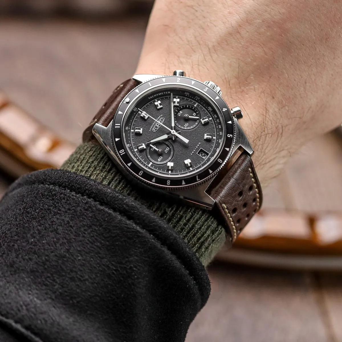 Beaufort Racing Conceria Opera Suede Perforated Watch Strap - Dark Brown