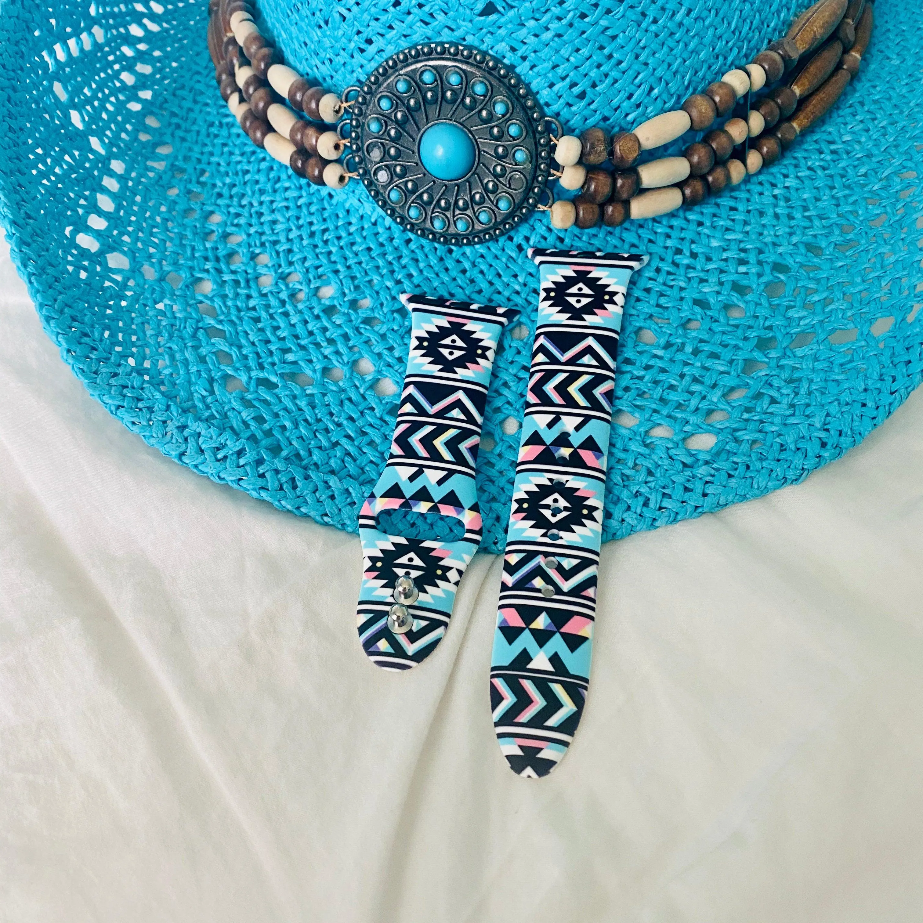 Boho-Chic Turquoise Silicone Print Band For Apple Watch