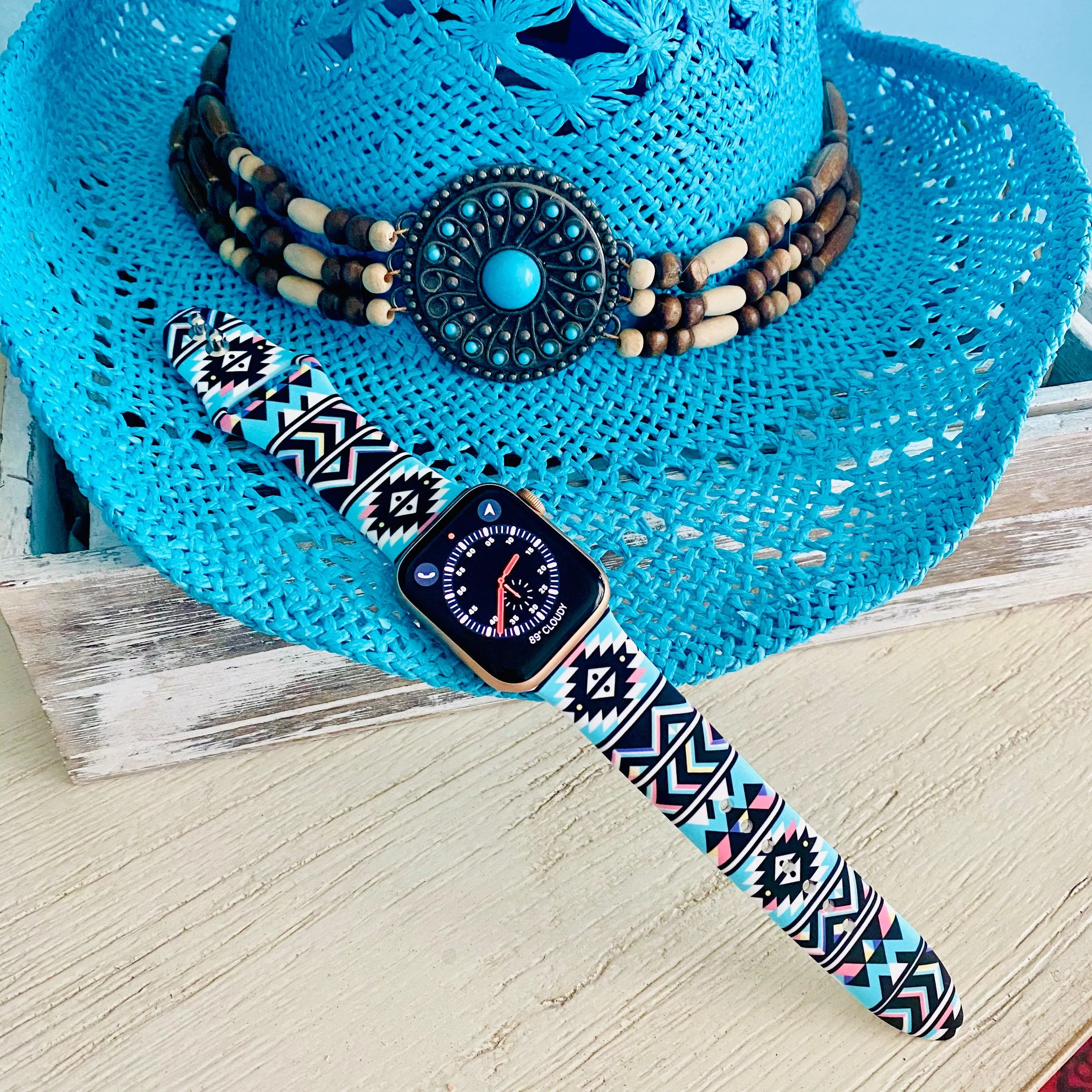 Boho-Chic Turquoise Silicone Print Band For Apple Watch