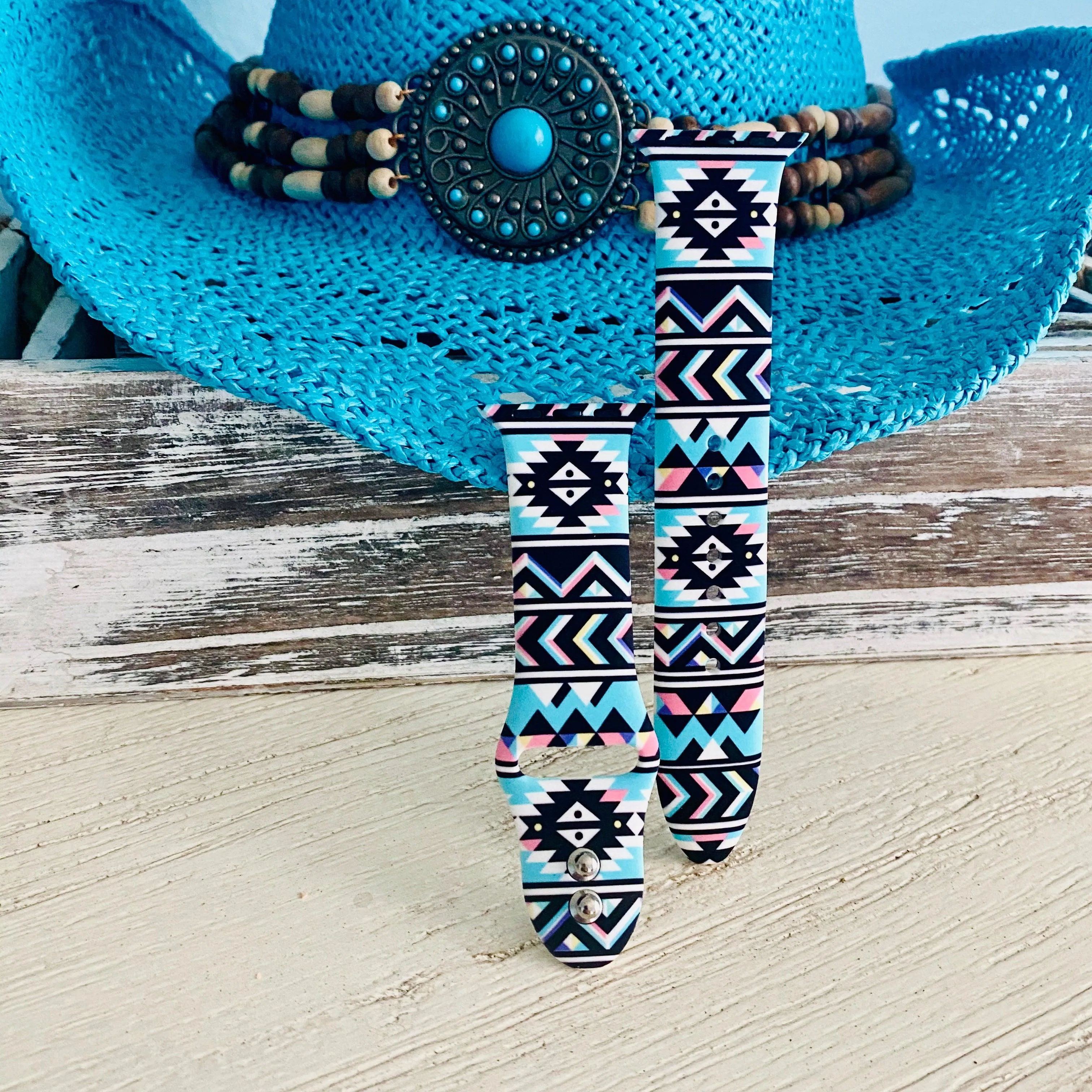 Boho-Chic Turquoise Silicone Print Band For Apple Watch