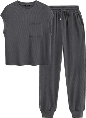 BTFBM Women's Two Piece Tracksuit Short Sleeve Tops Long Pants With Drawstring Outfits Jogger Sets