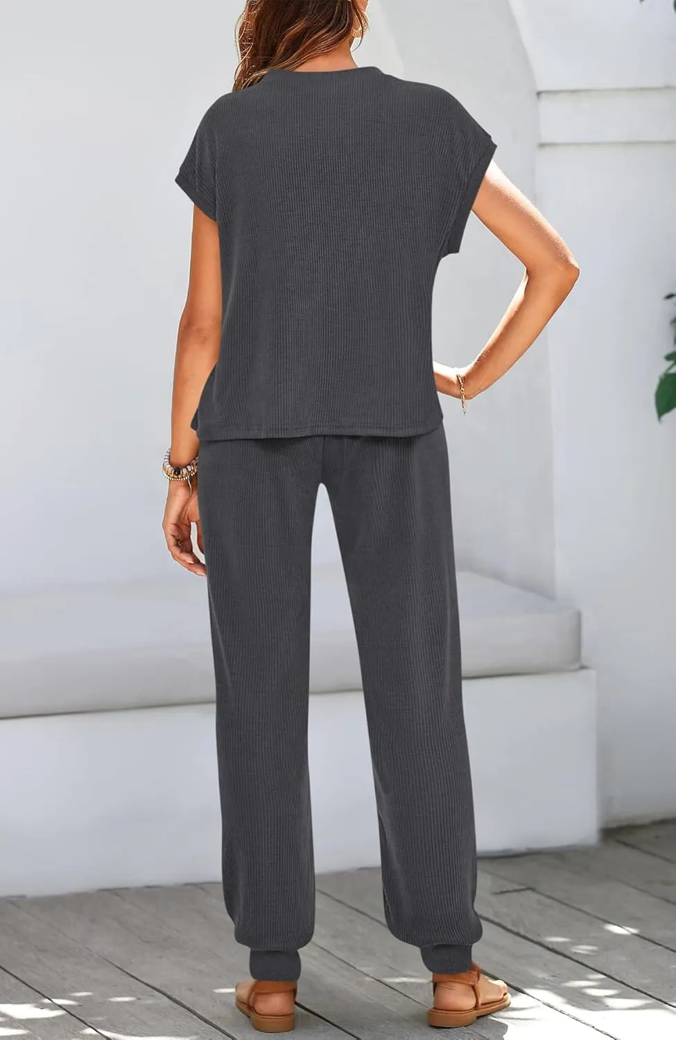 BTFBM Women's Two Piece Tracksuit Short Sleeve Tops Long Pants With Drawstring Outfits Jogger Sets