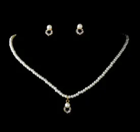 Flowergirl Pearl and Rhinestone Jewelry Set