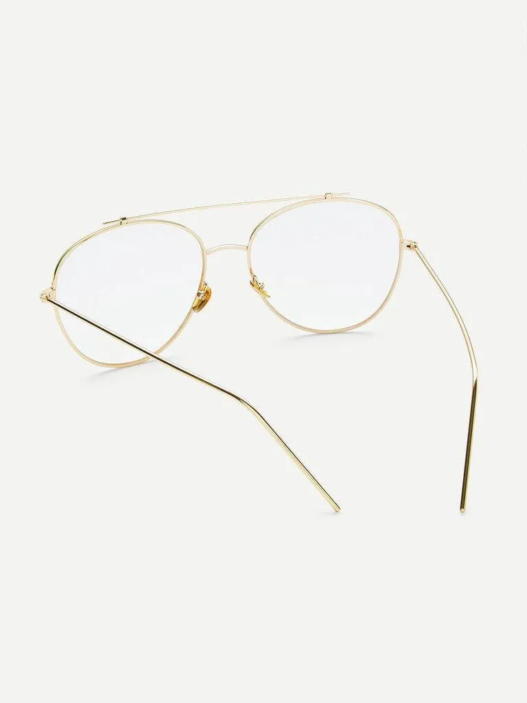 Gold Frame Clear Lens Double Bridge Glasses