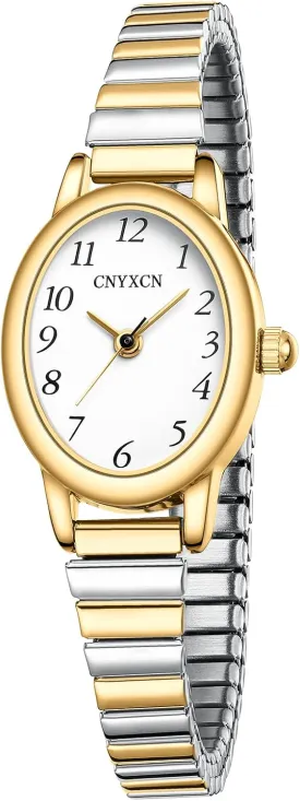 Gold Watches for Women,Easy Reading Analog Watch with Stainless Steel Expansion Band,Water Resistant