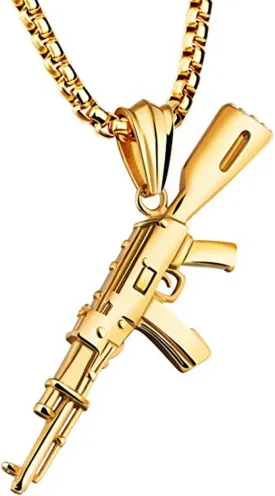 Greendou Fashion Men's Jewelry Hip Hop Titanium Stainless Steel AK-47 Gun Pendant Necklace with 24" Rolo Chain