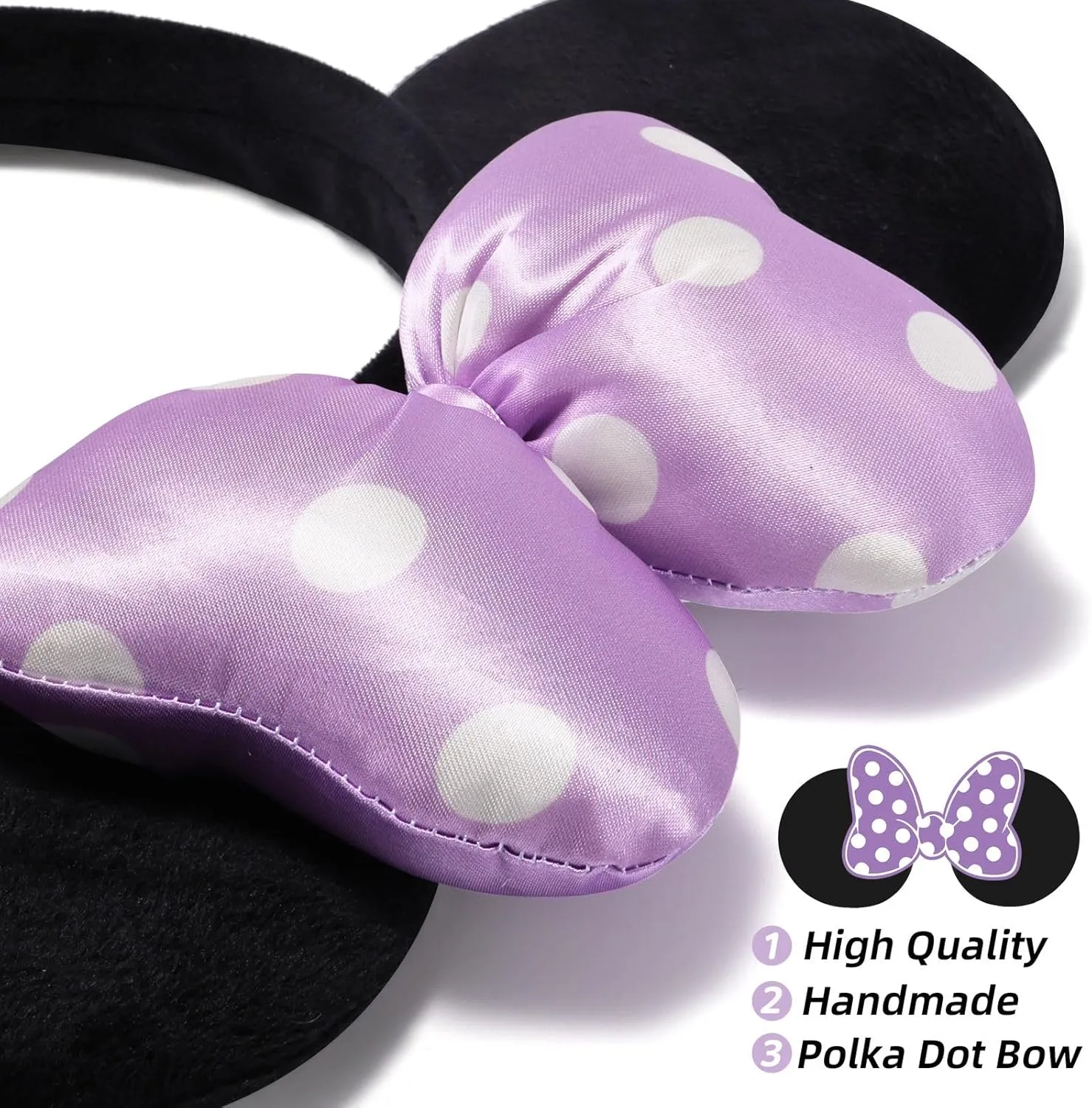 Handmade Mouse Ears Headband for Women and Girls, Polka Dot Bow Minnie Ears Costume Accessories
