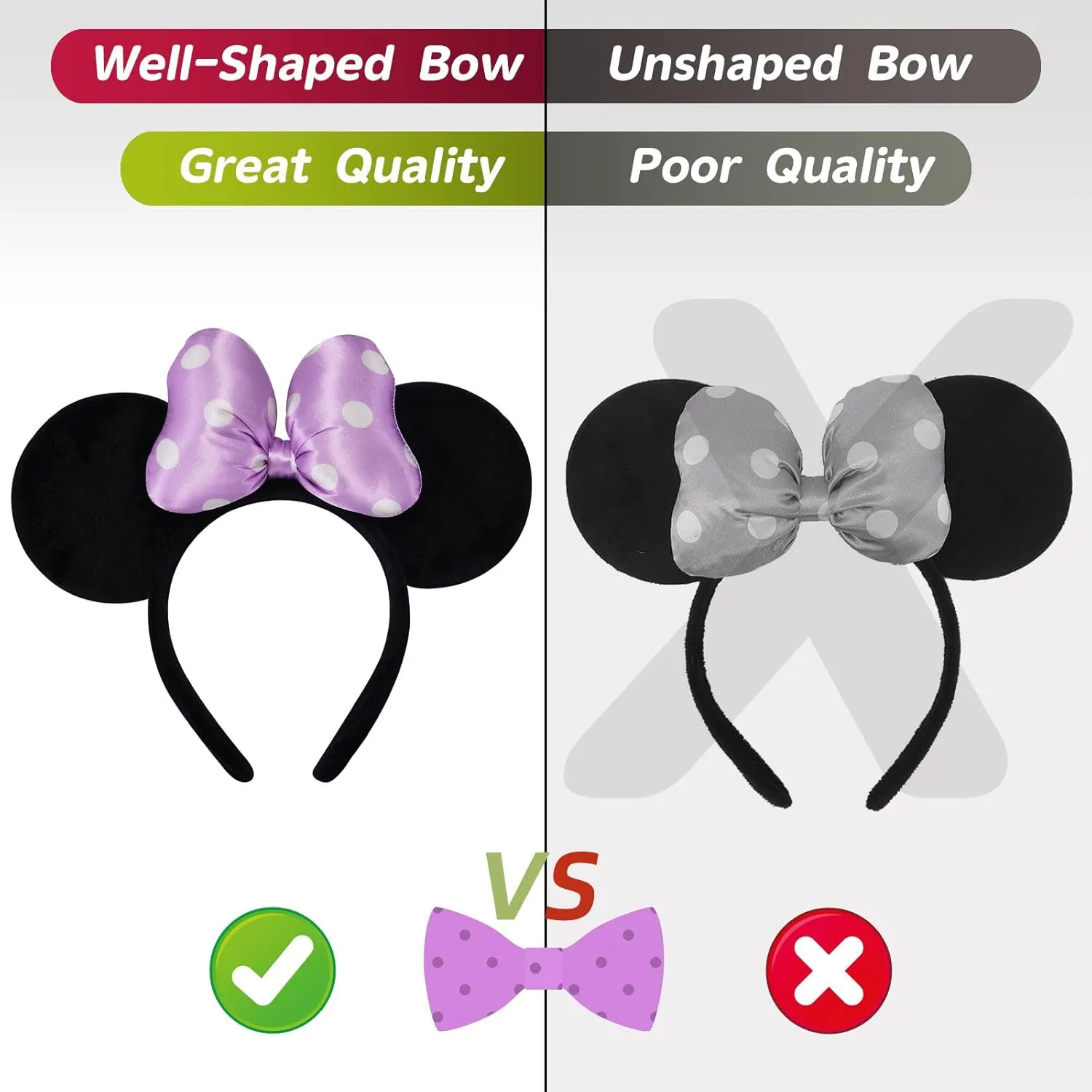 Handmade Mouse Ears Headband for Women and Girls, Polka Dot Bow Minnie Ears Costume Accessories