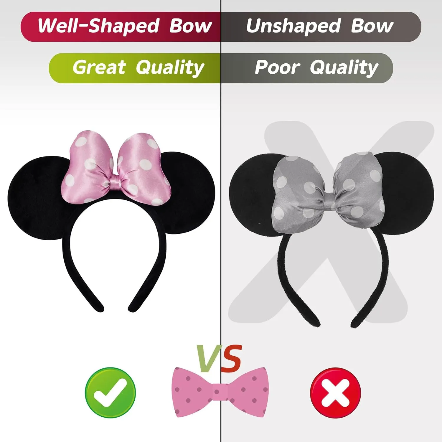 Handmade Mouse Ears Headband for Women and Girls, Polka Dot Bow Minnie Ears Costume Accessories