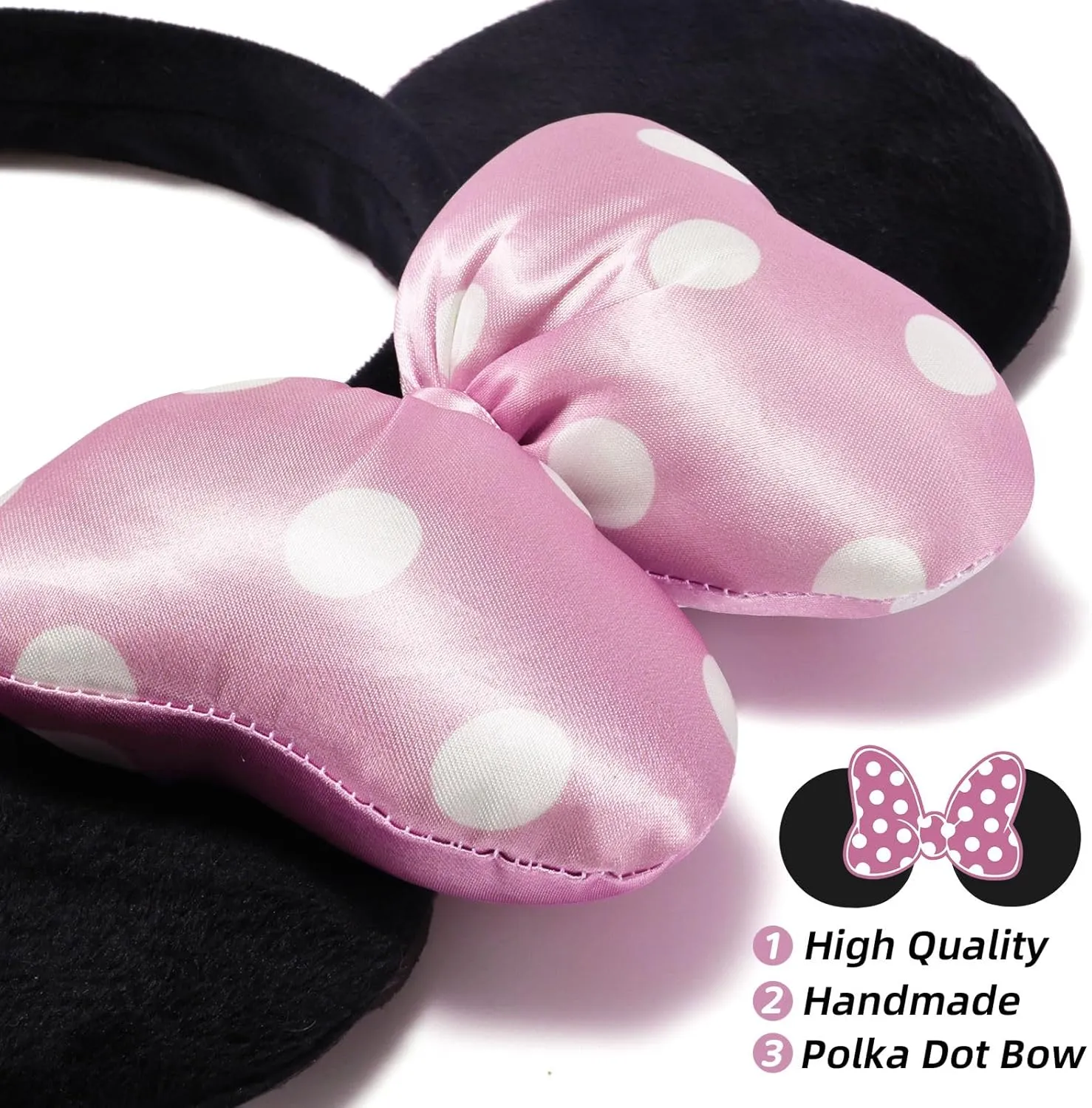 Handmade Mouse Ears Headband for Women and Girls, Polka Dot Bow Minnie Ears Costume Accessories