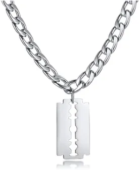 Hisatan Hip Hop Jewelry Punk Rock Biker Stainless Steel Razor Blade Pendant Necklace for Men with 20 Chain