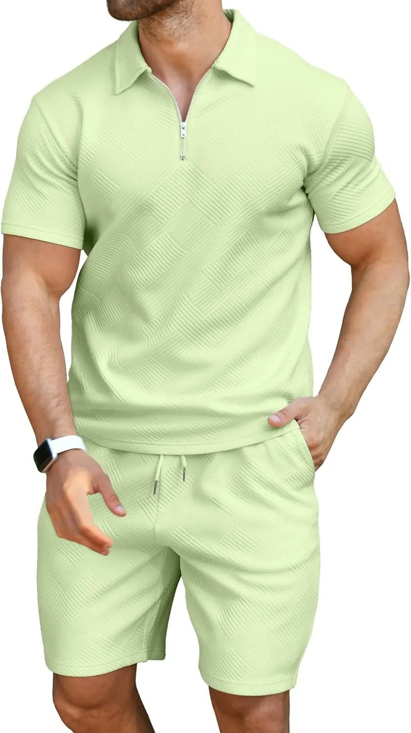 KUYIGO Men's Polo Shirt and Shorts Set Summer Outfits Fashion Casual Short Sleeve Suit for Men 2 Piece Tracksuit