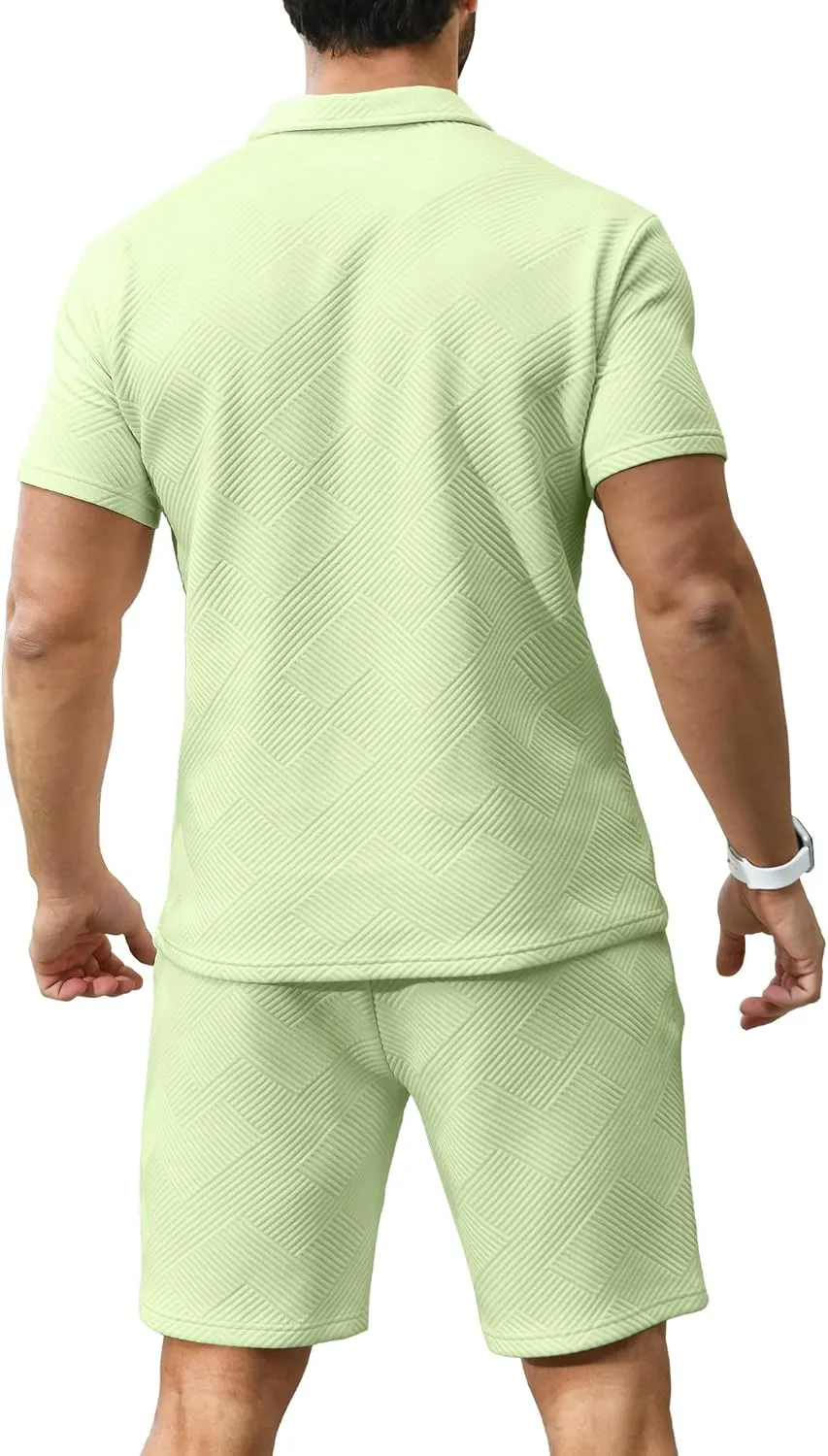 KUYIGO Men's Polo Shirt and Shorts Set Summer Outfits Fashion Casual Short Sleeve Suit for Men 2 Piece Tracksuit