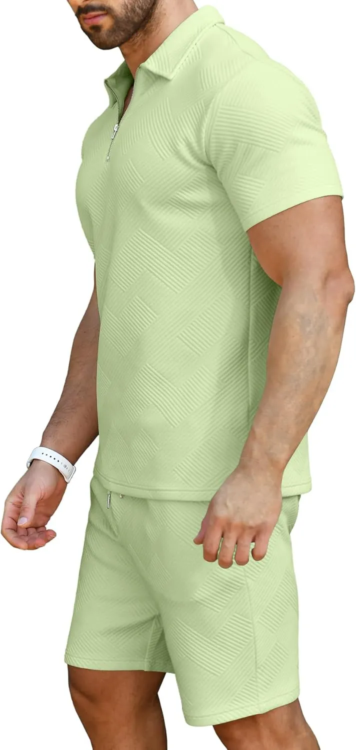 KUYIGO Men's Polo Shirt and Shorts Set Summer Outfits Fashion Casual Short Sleeve Suit for Men 2 Piece Tracksuit