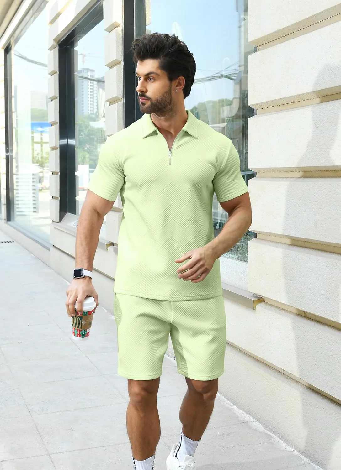 KUYIGO Men's Polo Shirt and Shorts Set Summer Outfits Fashion Casual Short Sleeve Suit for Men 2 Piece Tracksuit
