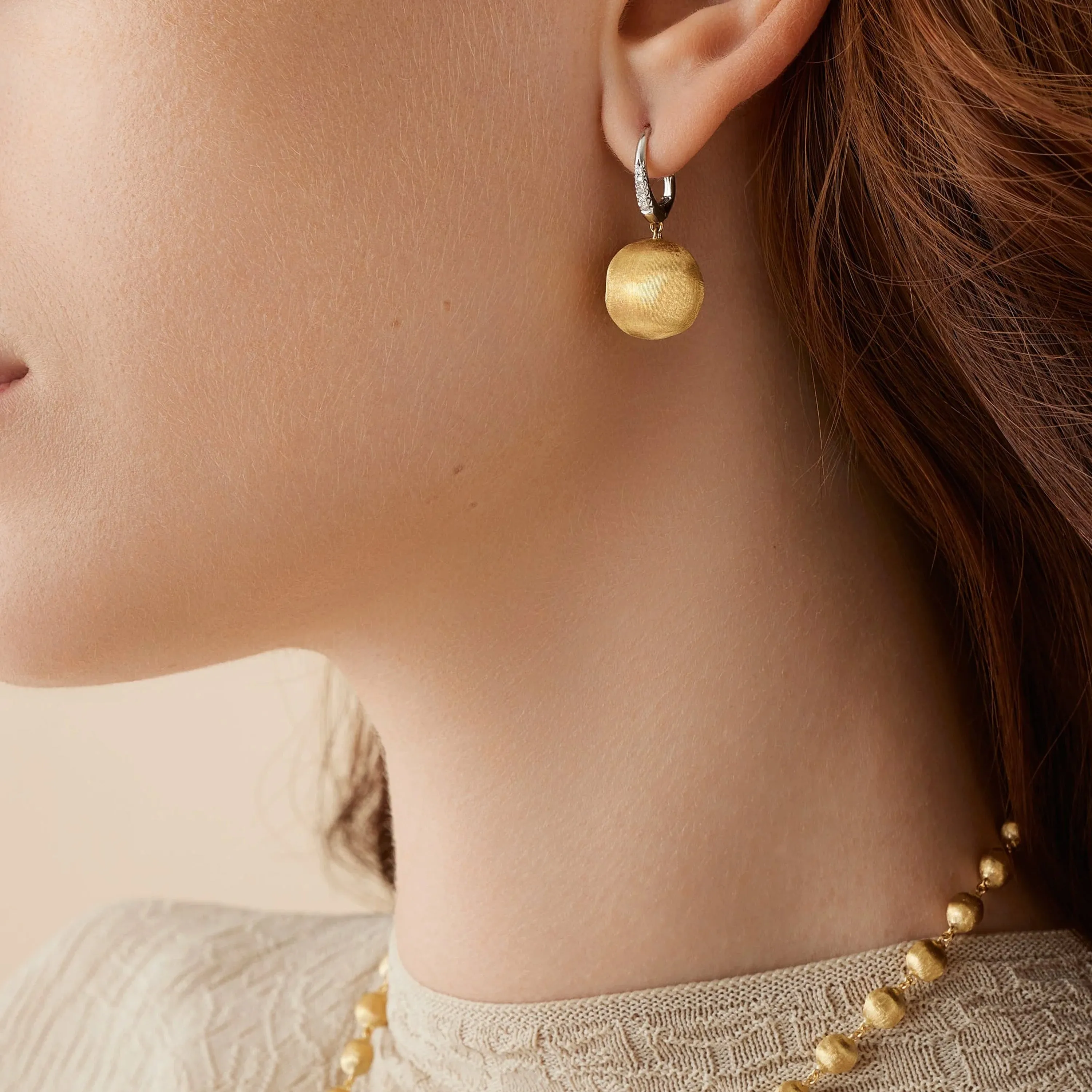 Marco Bicego 18K Yellow Gold Africa Drop Earrings with Diamond Clip