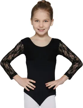 MdnMd Girls Ballet Dance Neck Lace Leotard for Toddler Gymnastic with Bow Back Cap Sleeve