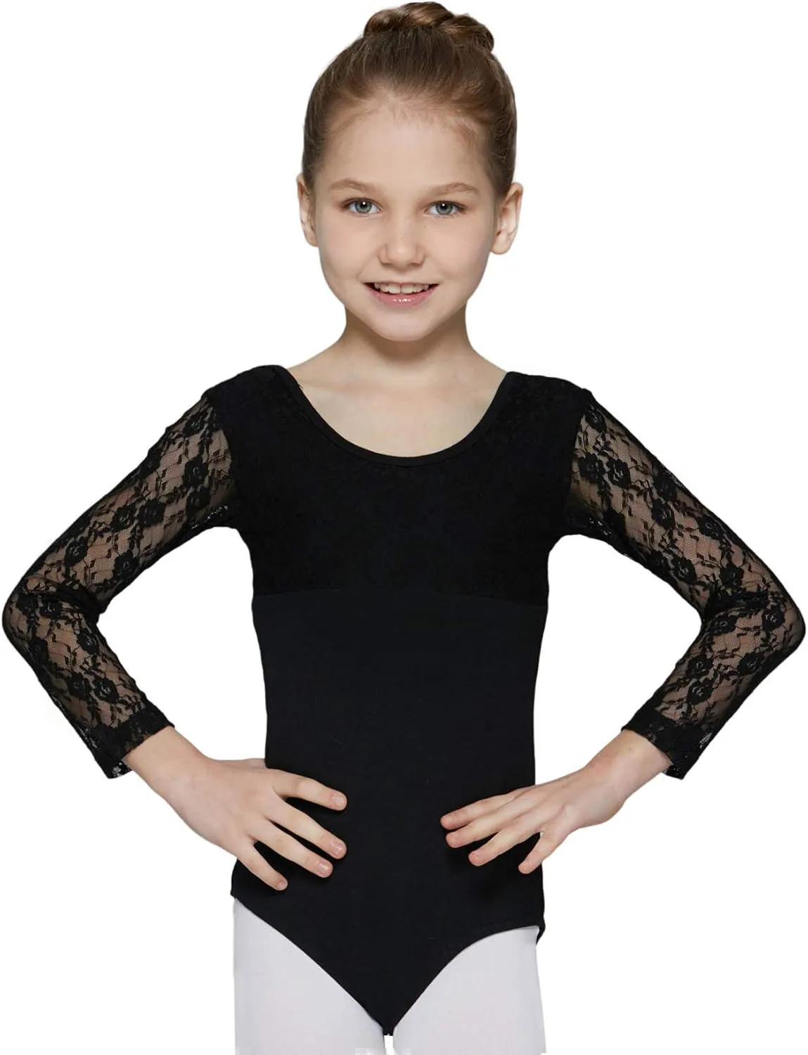 MdnMd Girls Ballet Dance Neck Lace Leotard for Toddler Gymnastic with Bow Back Cap Sleeve