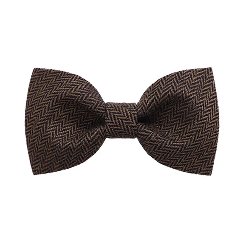 Men's Coffee Herringbone Pattern Woolen Bow Tie