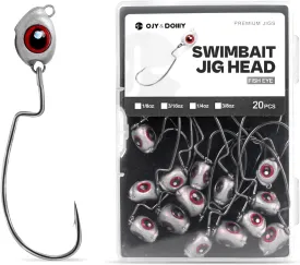 OJY&DOIIIY Fish Eye Swimbait Jig Heads, 12/20 Pack Weighted Hooks for Texas Rig or Ned Rig Fishing 1/8 3/16 1/4 3/8 oz