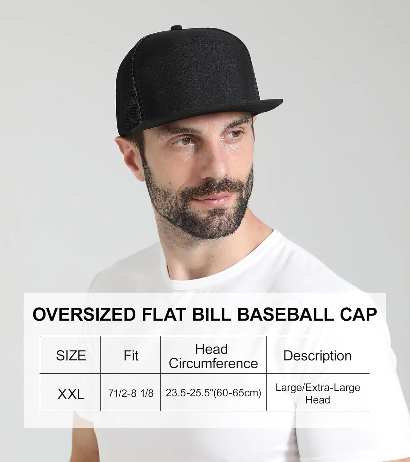 Oversize XXL Blank Flatbill Mesh Snapback Cap Extra Large 6 Panel Camper Style Hat for Men Big Head 23.6"-25.6"