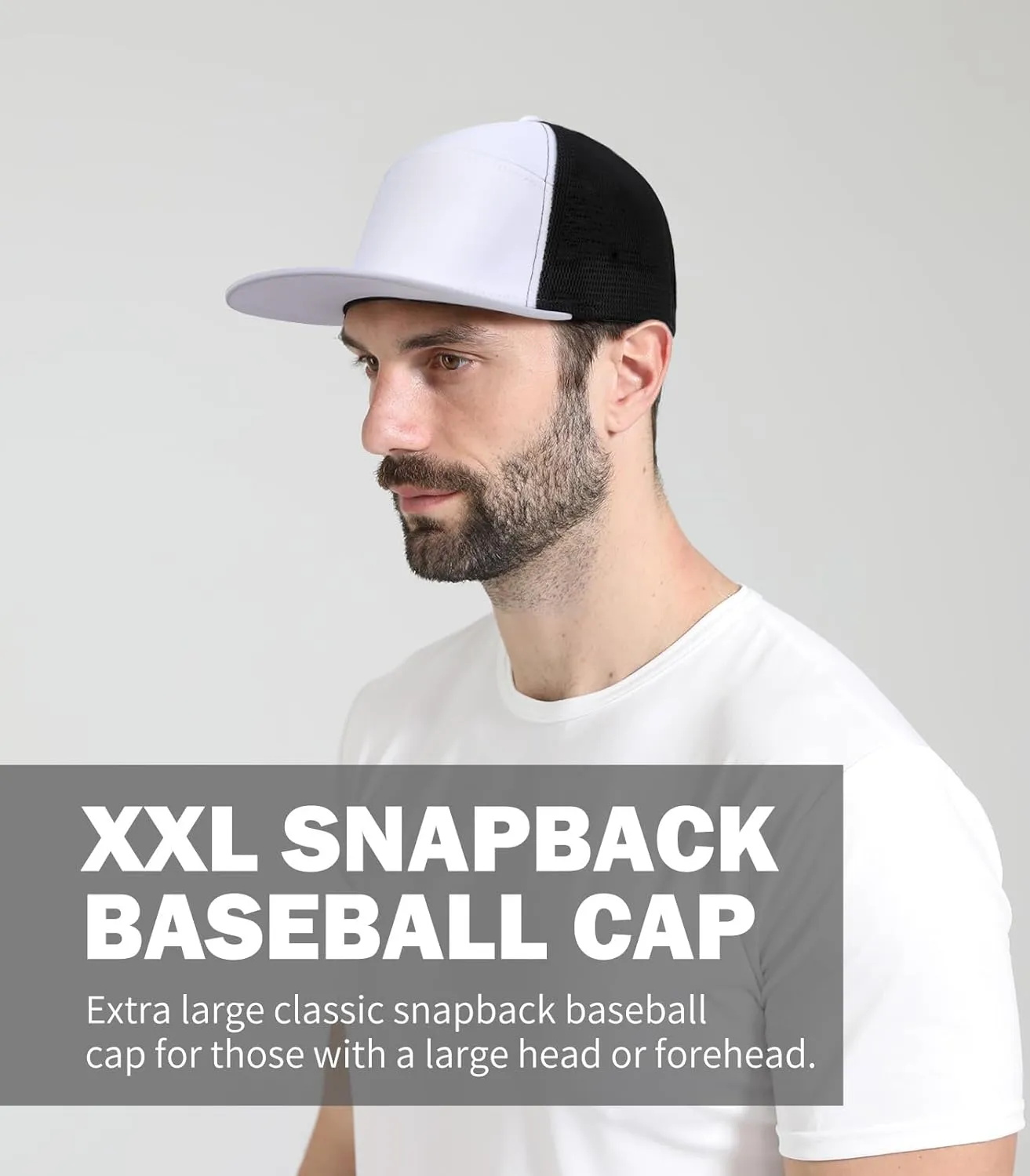 Oversize XXL Blank Flatbill Mesh Snapback Cap Extra Large 6 Panel Camper Style Hat for Men Big Head 23.6"-25.6"