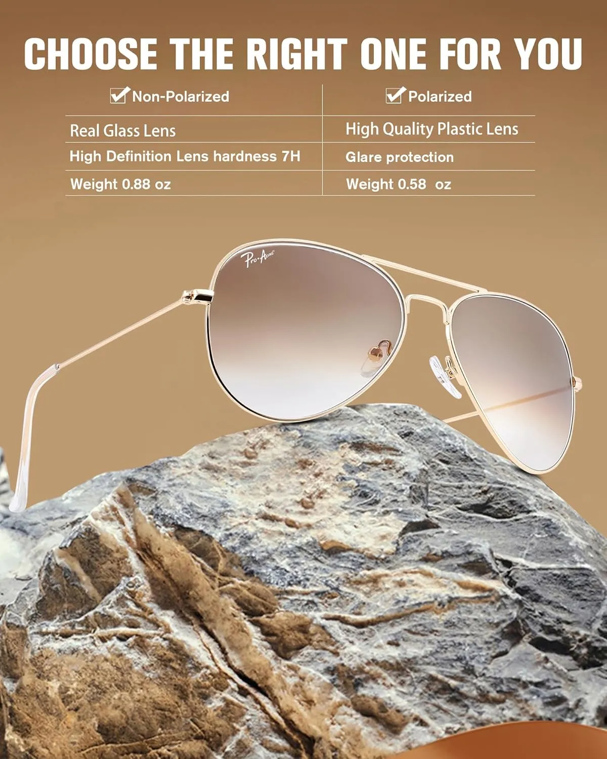 Pro Acme Classic Aviator Sunglasses for Women & Men Metal Frame UV400 Driver Sunglasses