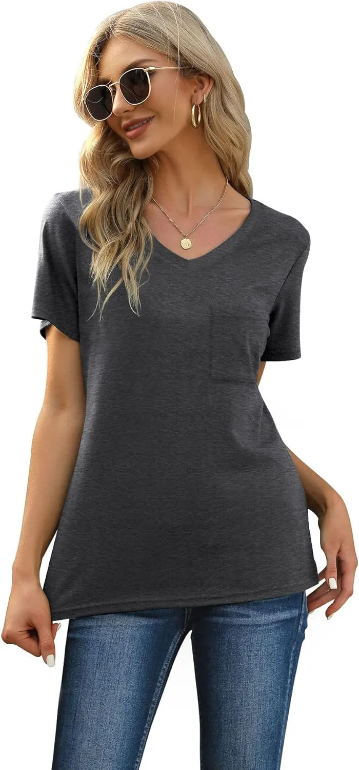 RUBZOOF Women's Short Sleeve Pajama Sets with Pockets Casual V Neck 2 Piece Lounge Sets S-3XL