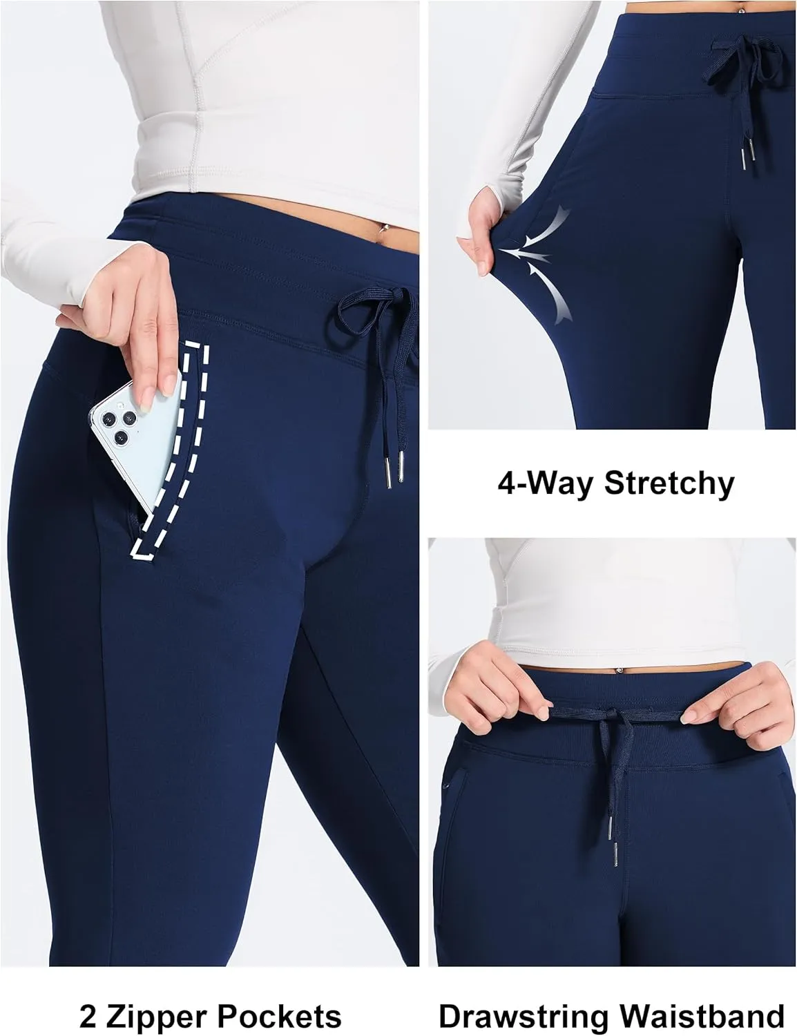 SEVEGO Women 30"/32"/34"/36" Tall Inseam Fleece Lined Joggers Water Resistant Hiking Pants with Zipper Pockets