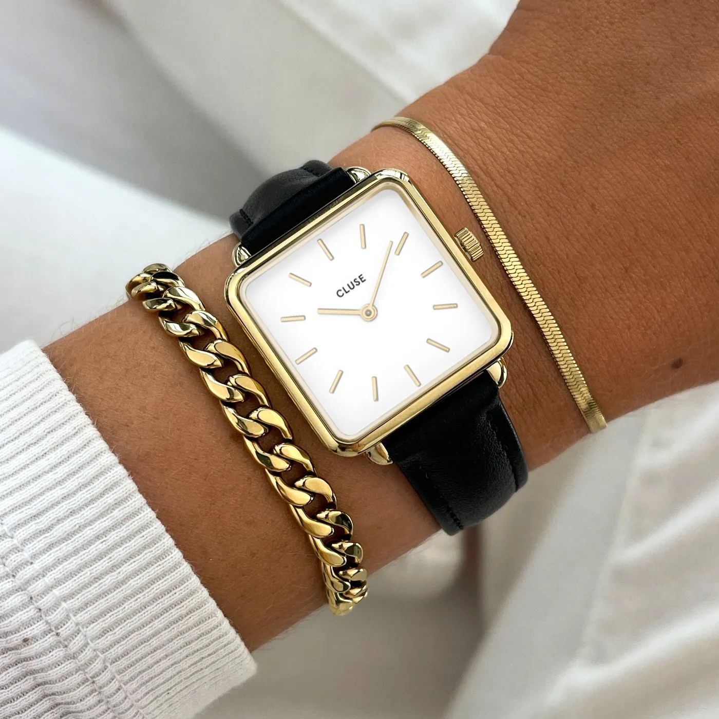 Strap 16 mm Leather Black, Gold Colour