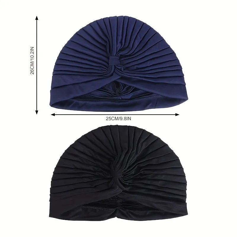 Stylish 2pcs Crinkle Turban Caps Black  Dark Blue