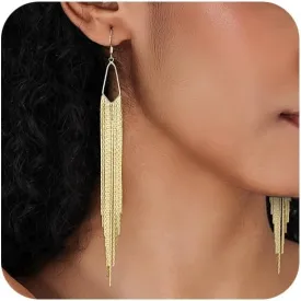 Tassel Earrings Long Tassel Dangle Drop Earrings for Woman Silver/Gold Boho Linear Tassel Drop Dangling Chain Earrings Wedding Bridesmaid Jewelry