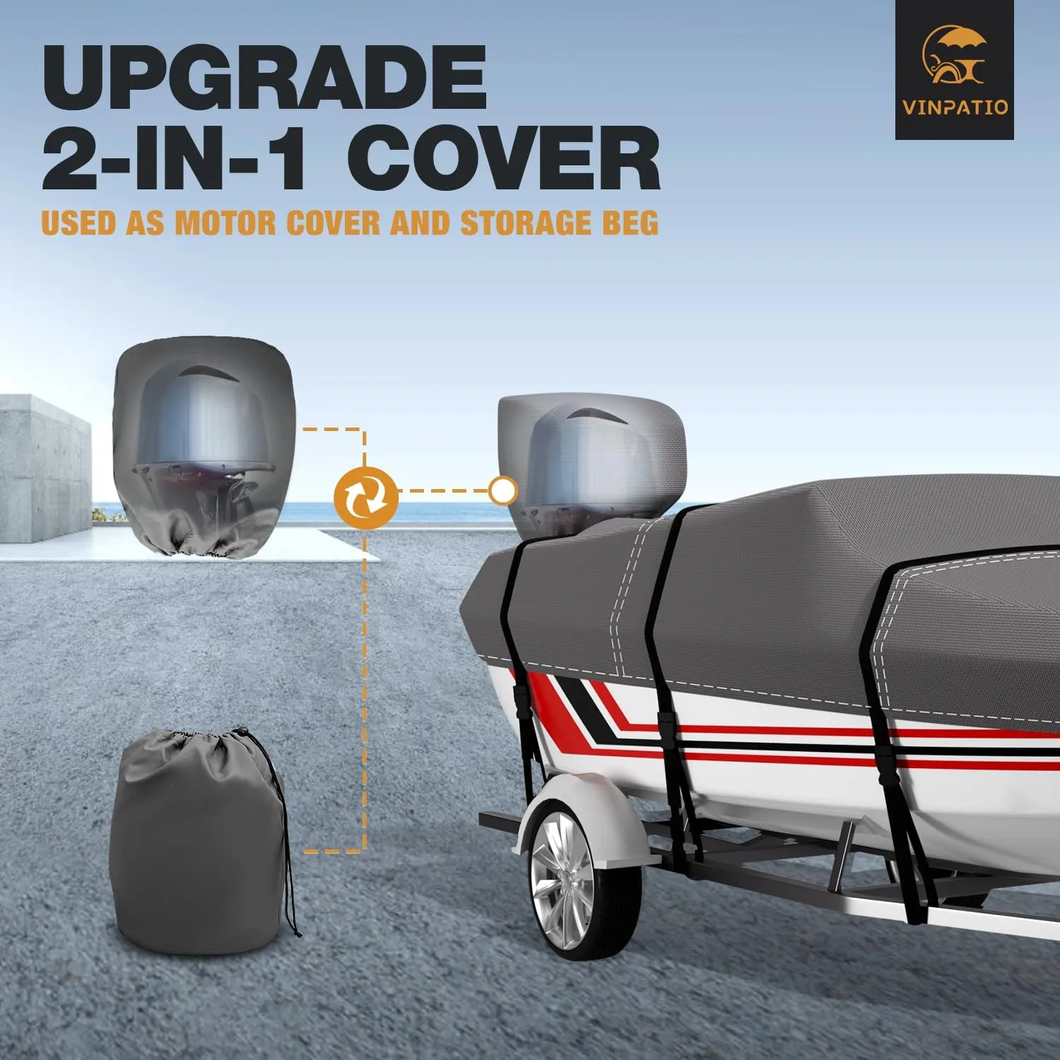 Trailerable Boat Cover, 600D Solution-Dyed Bass Boat Cover, 16-18.5 ft Heavy Duty 100% Waterproof Boat Covers Fits V-Hull Runabout Fishing Ski Pro-Style Bass Boats, Beam Width up to 94"