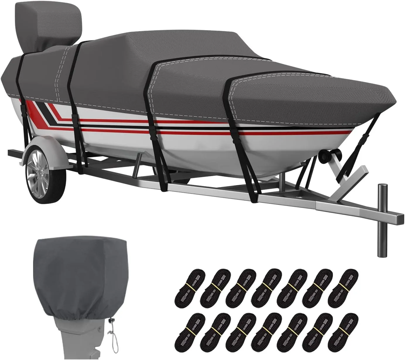 Trailerable Boat Cover, 600D Solution-Dyed Bass Boat Cover, 16-18.5 ft Heavy Duty 100% Waterproof Boat Covers Fits V-Hull Runabout Fishing Ski Pro-Style Bass Boats, Beam Width up to 94"