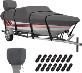 Trailerable Boat Cover, 600D Solution-Dyed Bass Boat Cover, 16-18.5 ft Heavy Duty 100% Waterproof Boat Covers Fits V-Hull Runabout Fishing Ski Pro-Style Bass Boats, Beam Width up to 94"