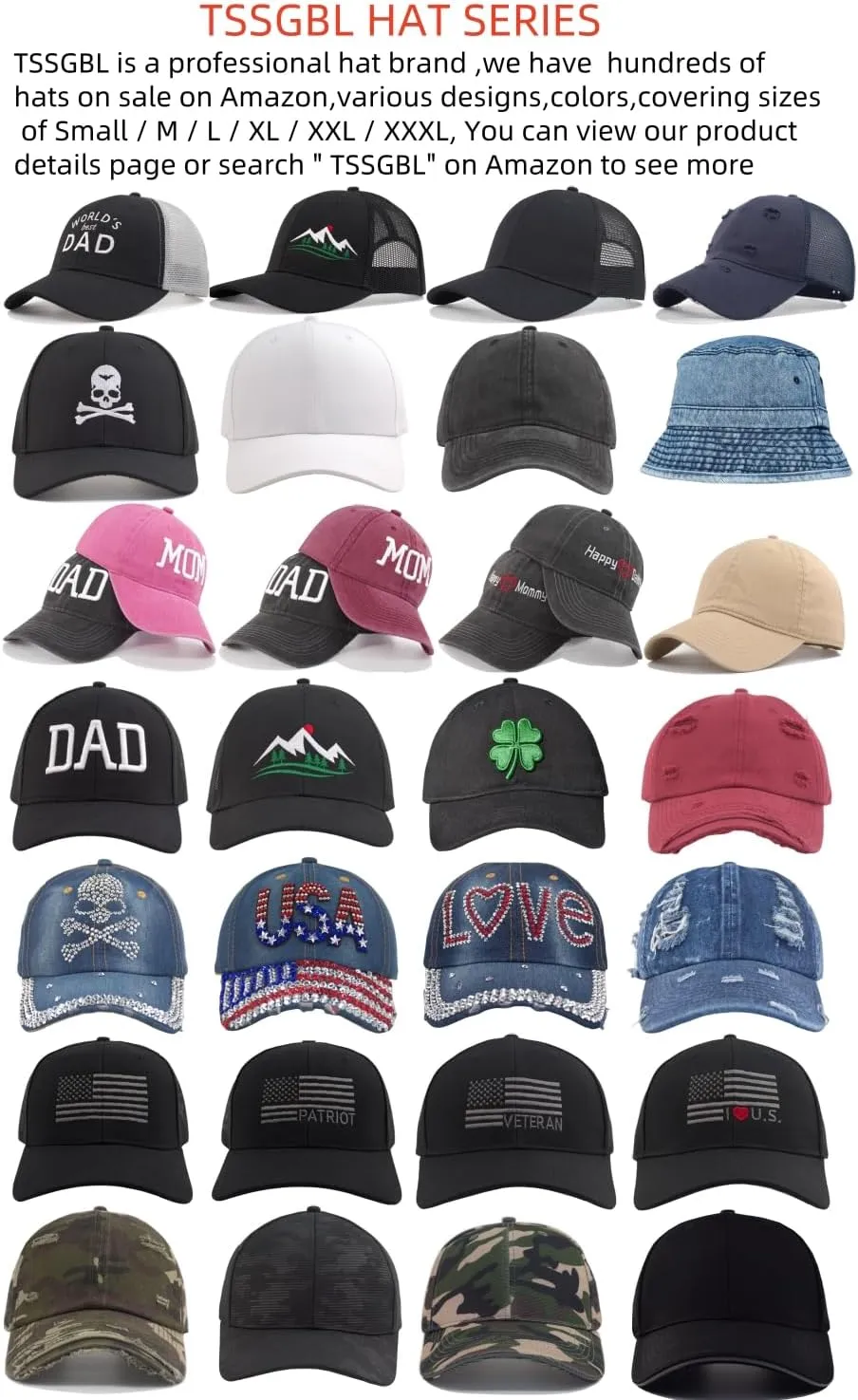 TSSGBL M, L, XL, XXL Snapback Trucker Hats Baseball Caps Adjustable Blank Mesh Back Ball Caps for Men Women
