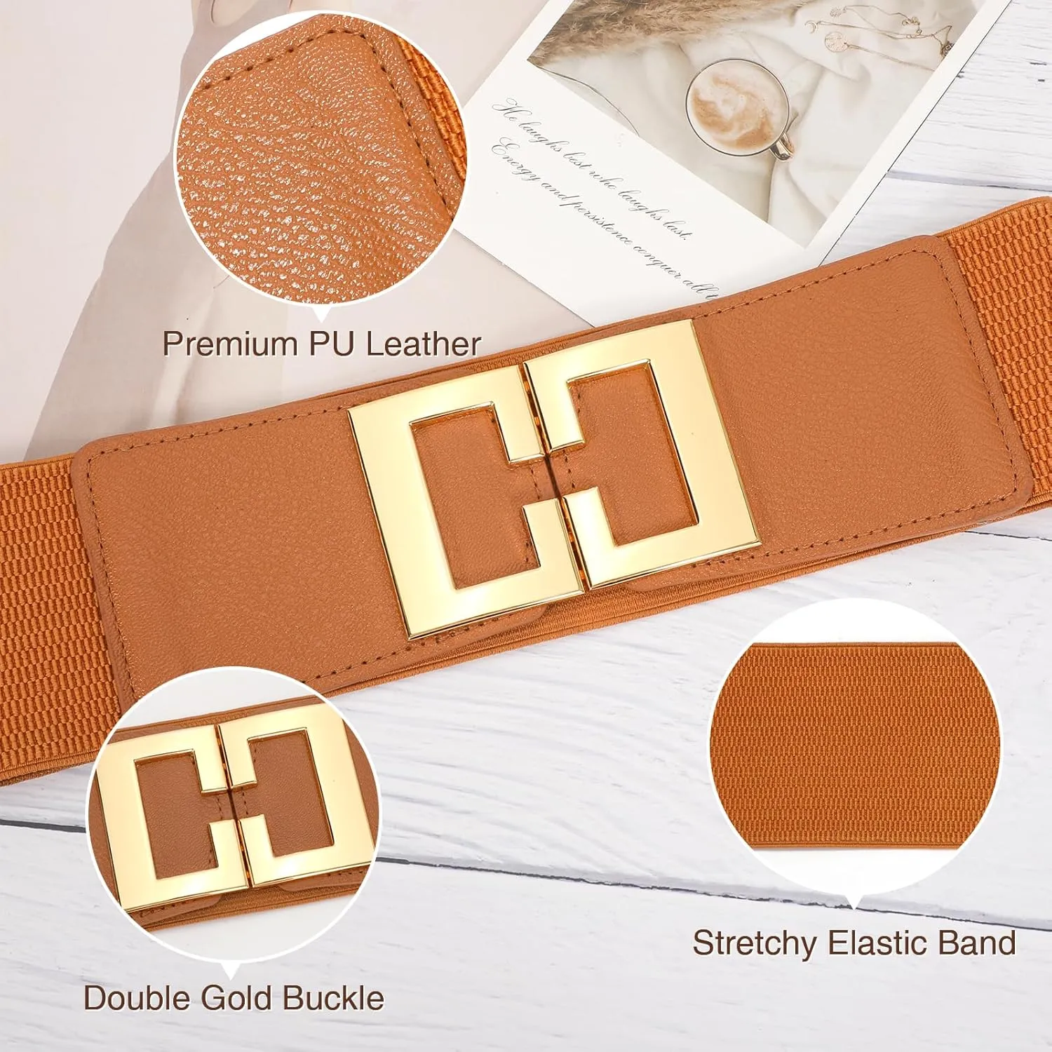 Wide Elastic Belts for Women Dresses Fashion Stretchy Waist Belt with Gold Buckle