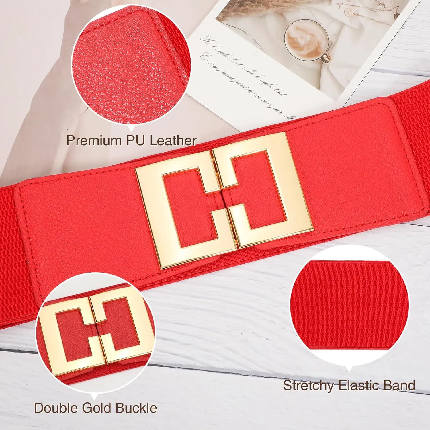 Wide Elastic Belts for Women Dresses Fashion Stretchy Waist Belt with Gold Buckle