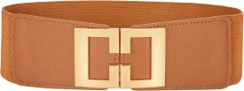 Wide Elastic Belts for Women Dresses Fashion Stretchy Waist Belt with Gold Buckle