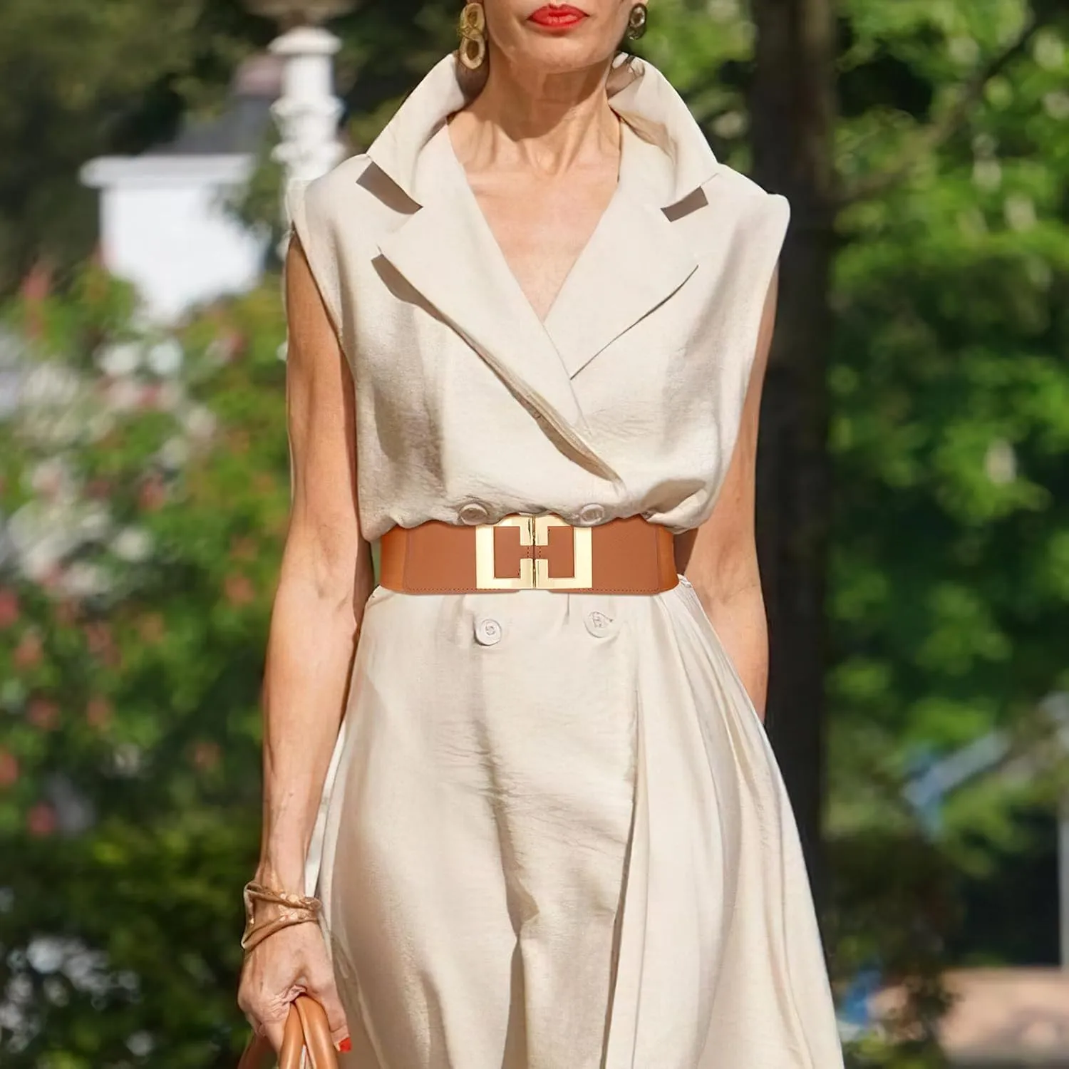 Wide Elastic Belts for Women Dresses Fashion Stretchy Waist Belt with Gold Buckle