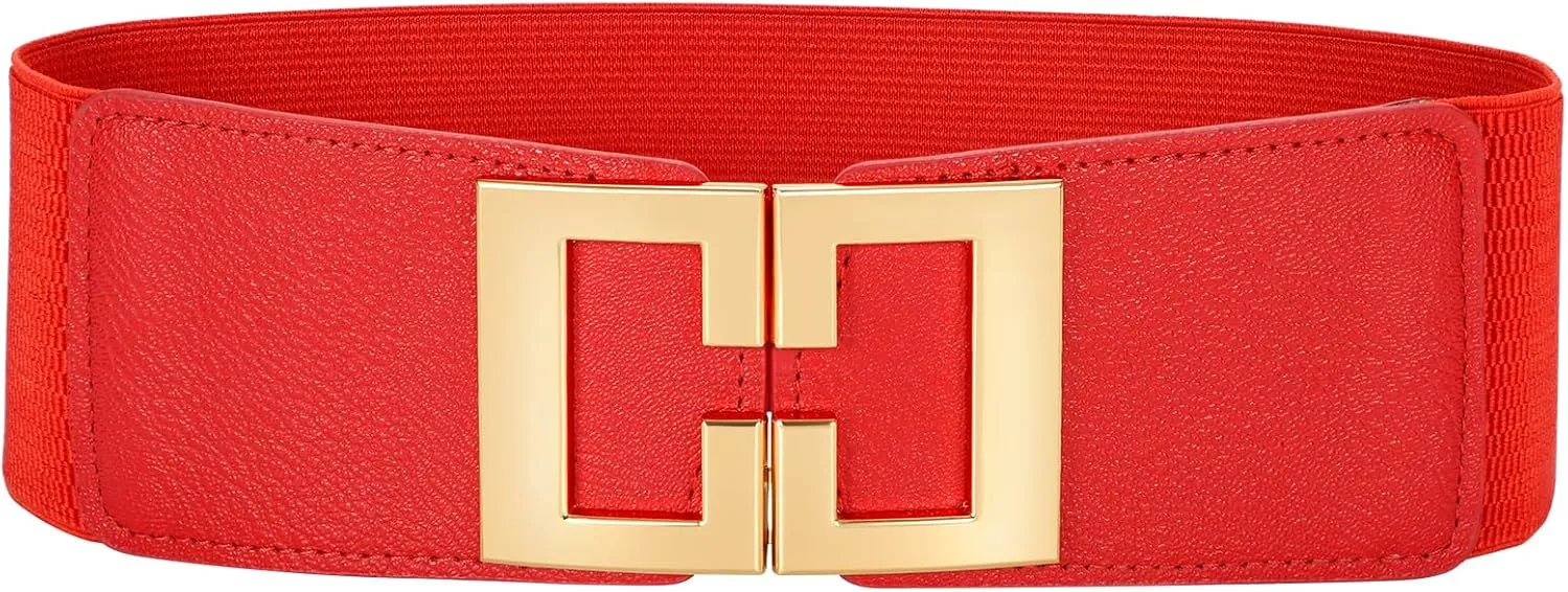 Wide Elastic Belts for Women Dresses Fashion Stretchy Waist Belt with Gold Buckle