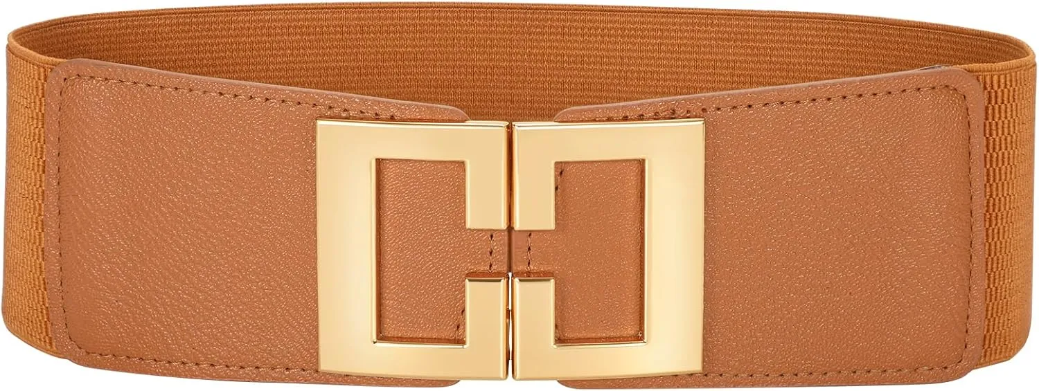 Wide Elastic Belts for Women Dresses Fashion Stretchy Waist Belt with Gold Buckle
