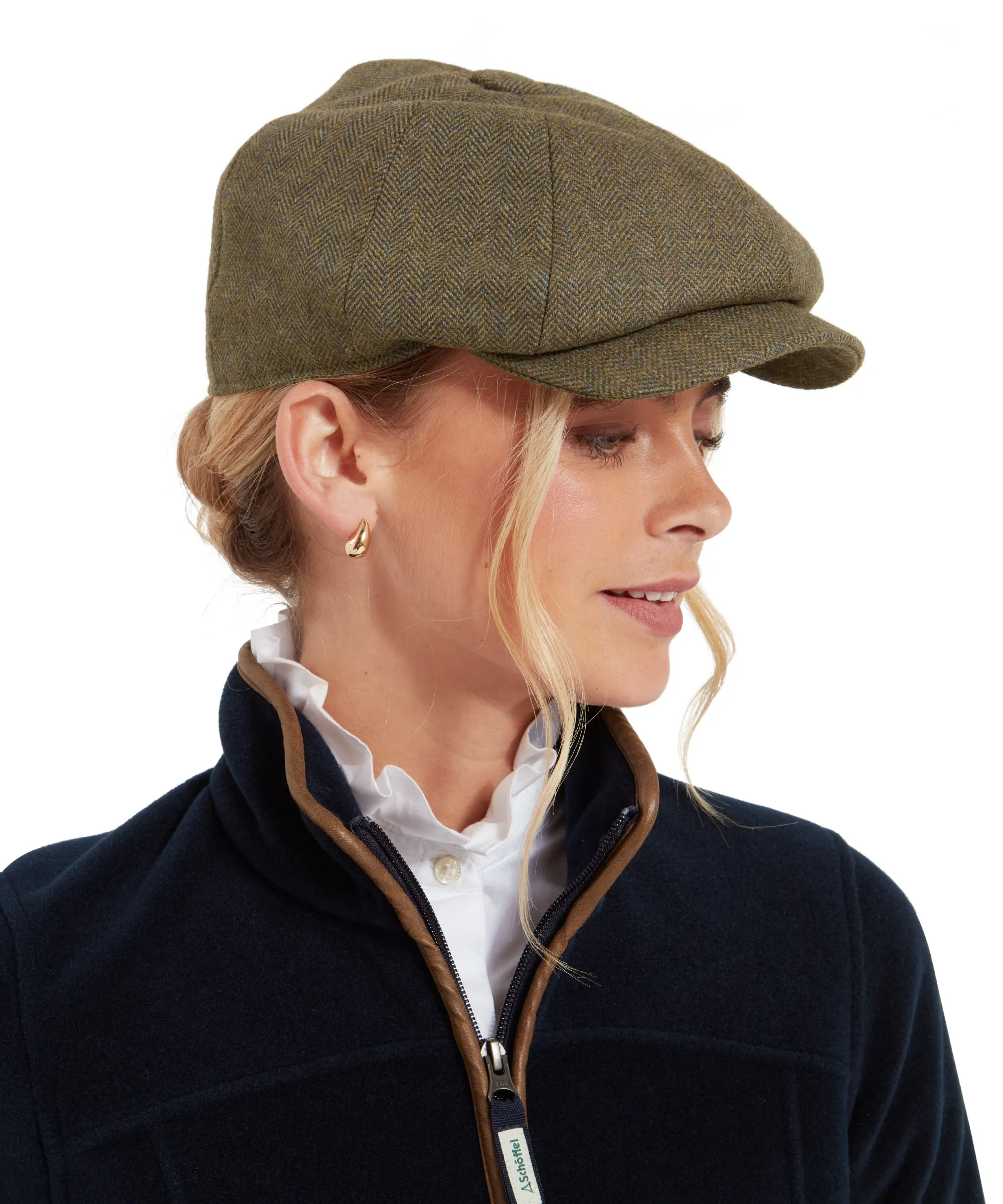 Women's Newsboy Tweed Cap - Loden Green Herringbone Tweed